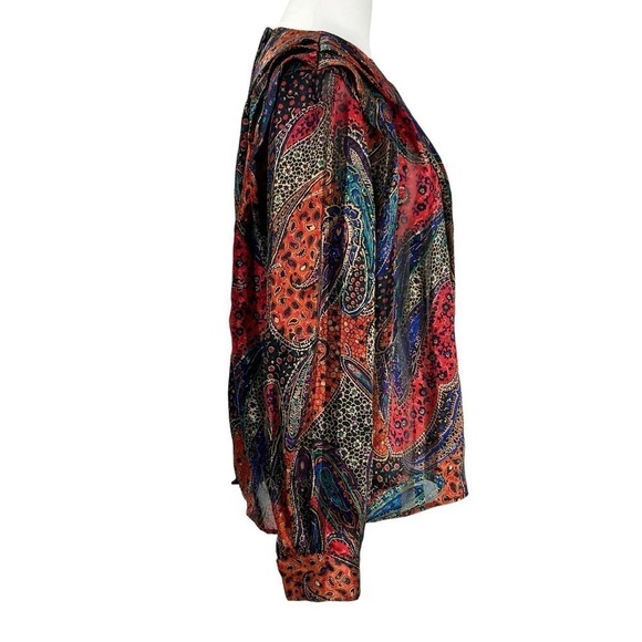 Tess 80s VTG Paisley Blouse Back Button Up Detailed Shoulders Size 10 - Picture 3 of 16